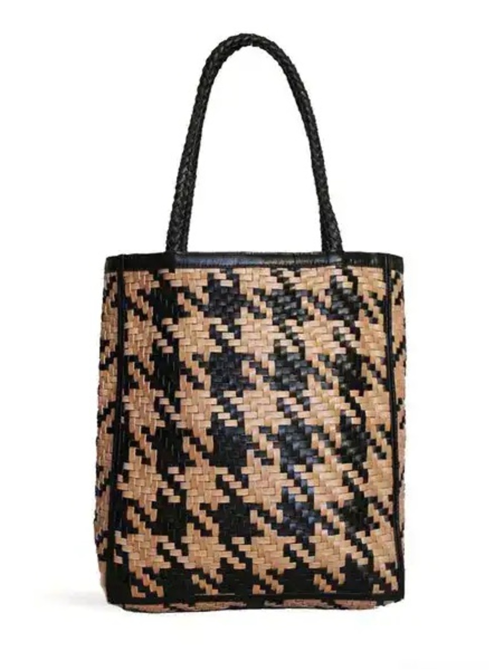 Bembien Le Tote Bag Woven Leather Black and Tan Tote Bag with Braided Handles